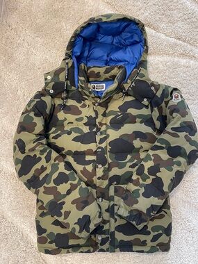 A Bathing Ape BapeCamo Puffer Jacket with Blue Lining with Detachable Hood